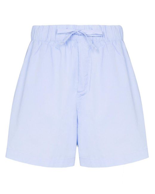 Tekla Blue Drawstring Organic Cotton Pajama Shorts