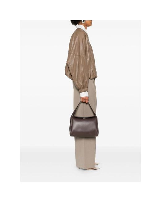 The Moire Brown Clasp-Fastening Shoulder Bag
