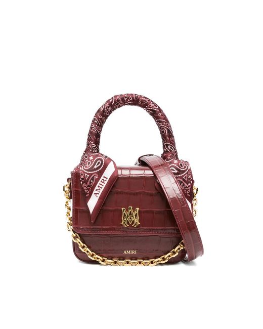 Amiri Brown Crocodile-Effect Scarf-Handle Tote Bag