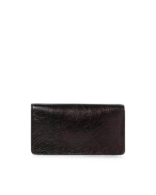 Fendi Black Tuve Logo-Plaque Leather Wallet On Chain