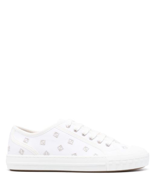 Fendi White Domino Ff-Motif Sneakers