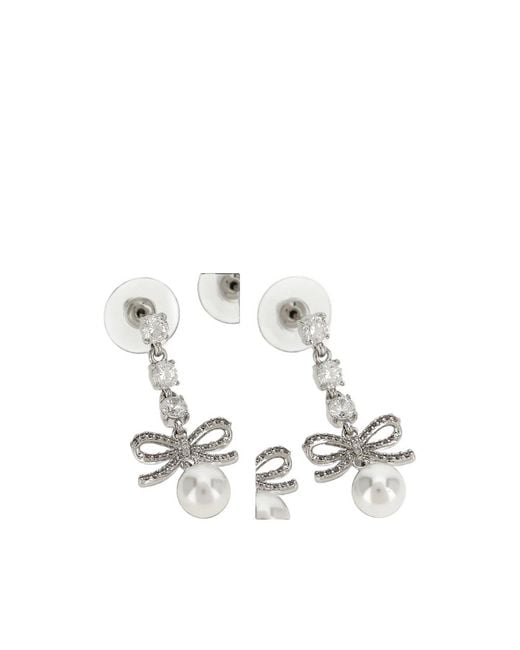 Self-Portrait White Bow Crystal Charm Earrings