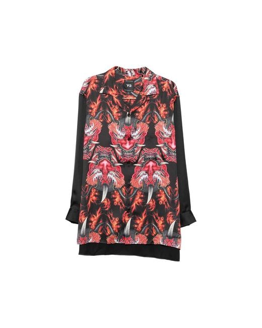 Y-3 Red Graphic-Print Button-Down Shirt for men