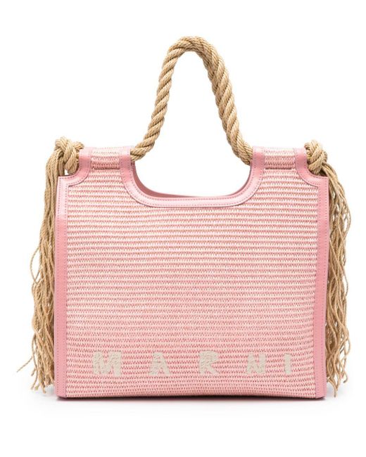 Marni Pink Marcel Logo-Embroidered Shoulder Bag