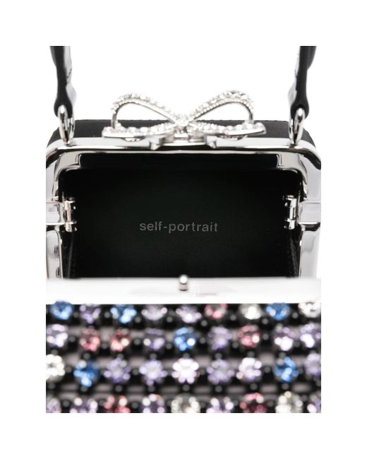 Self-Portrait Black Micro Crystal-Embellished Tote Bag