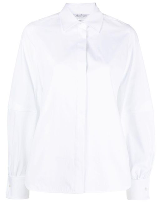 Max Mara White Pointed-Collar Stretch-Cotton Shirt