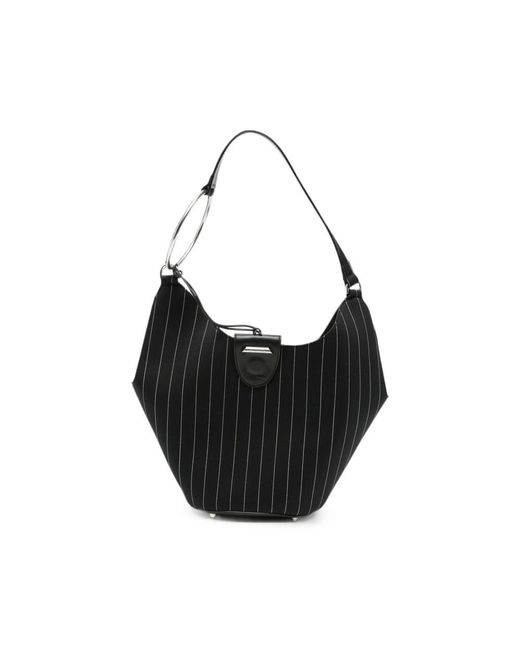 Dondup Black Pinstripe-Pattern Ring-Handle Tote Bag