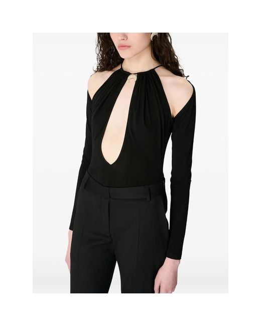 MARINE SERRE Black Draped Keyhole Bodysuit