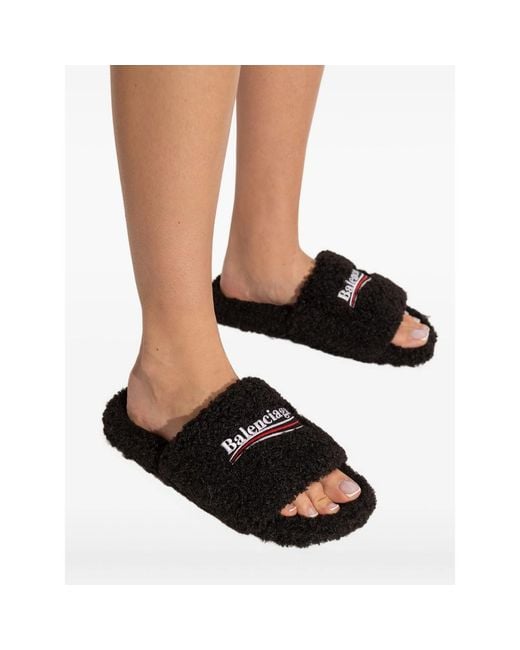 Balenciaga Black Logo-Embroidered Slides