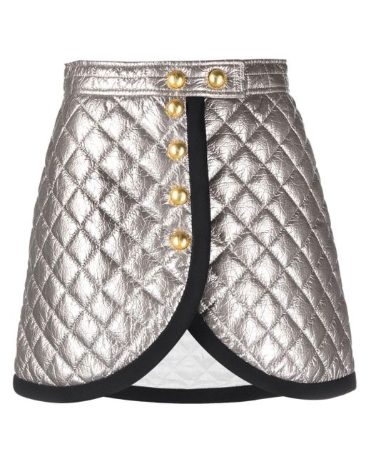 George Keburia Gray Asymmetric Quilted Miniskirt