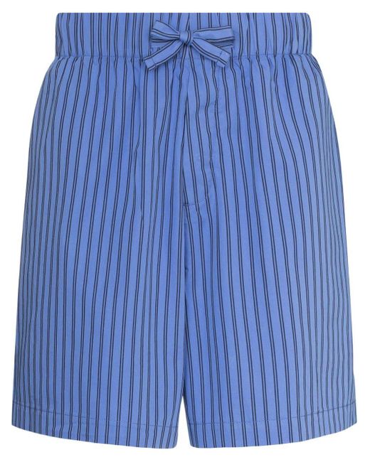 Tekla Blue Striped Drawstring Pajama Shorts