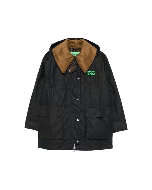 BARBOUR X GANNI Black X Ganni Waxed Duffle Coat