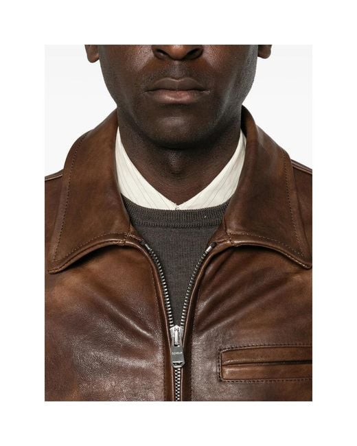 Dondup Brown Distressed Leather Jacket for men