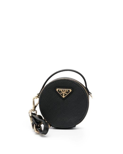 Prada Black Enamel-Logo Saffiano-Leather Mini Pouch