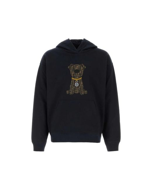 Fendi Blue Dog-Motif Cotton Hoodie for men