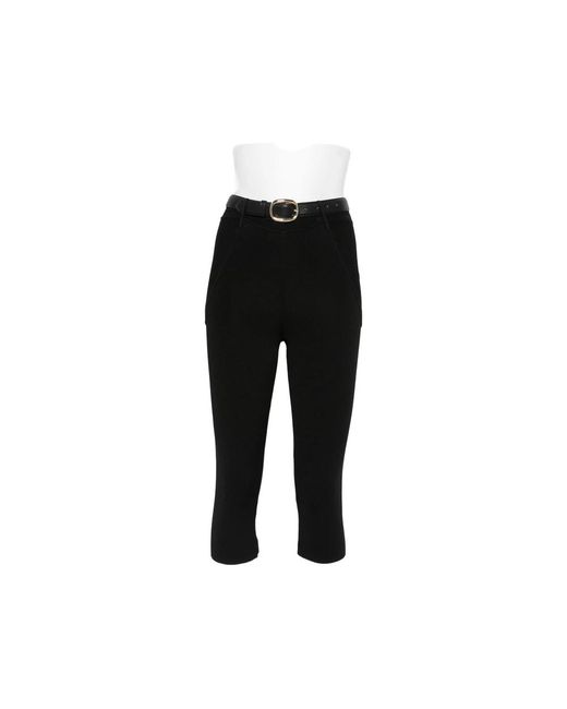 Self-Portrait Black Ribbed-Knit Cropped Trousers