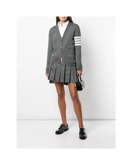 Thom Browne Gray 4-Bar Stripe V-Neck Cardigan