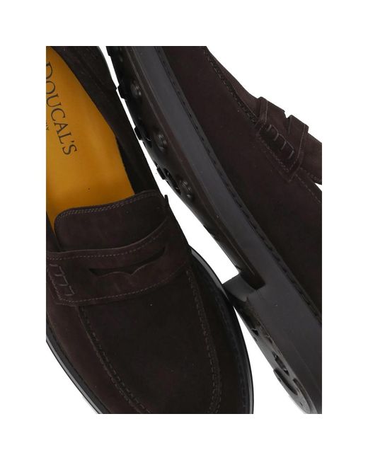 Doucal's Black Suede Blake-Stitched Loafers for men