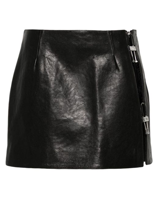 Gcds Black Logo-Plaque Leather Mini Skirt
