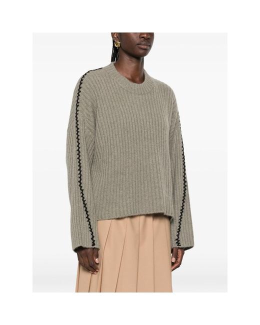 Kujten Green Ribbed Whipstitch-Trim Sweater