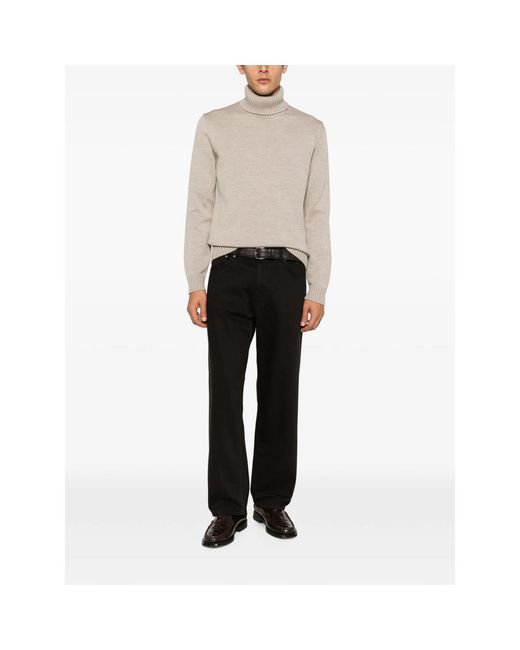 Zanone Natural Ribbed-Knit Roll-Neck Sweater for men