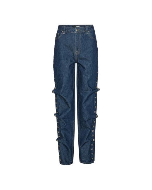 ROTATE BIRGER CHRISTENSEN Blue Buttoned Wide Leg Jeans
