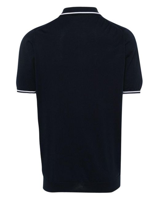 Kiton Blue Zip-Up Cotton Polo Shirt for men