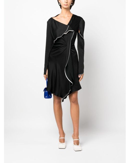 Victoria Beckham Black Asymmetric Draped Midi Dress