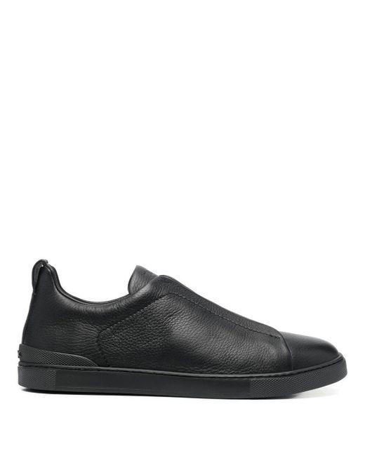 Zegna Black Panelled Leather Slip-on Sneakers for men