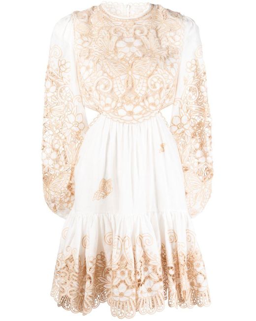 Zimmermann Linen Floralprint Cutout Minidress in White Lyst Australia