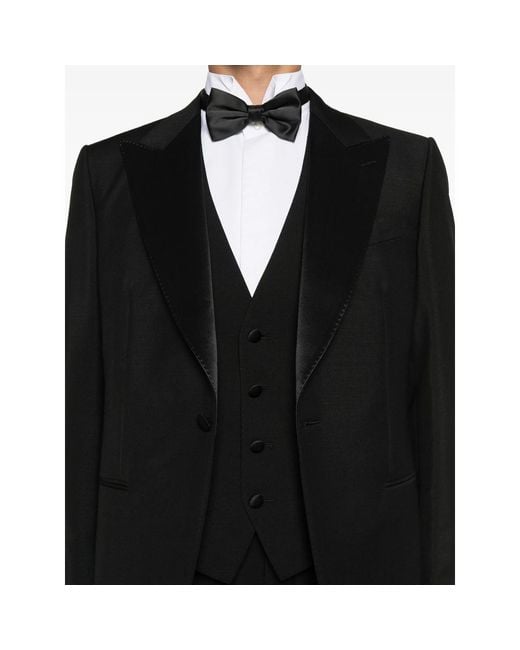 Caruso Black Shawl-Lapel Single-Breasted Suit (Set Of Three) for men