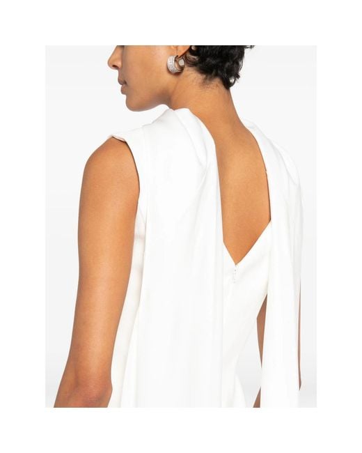 Solace London White Annie Peplum-Waist Draped-Panel Maxi Dress