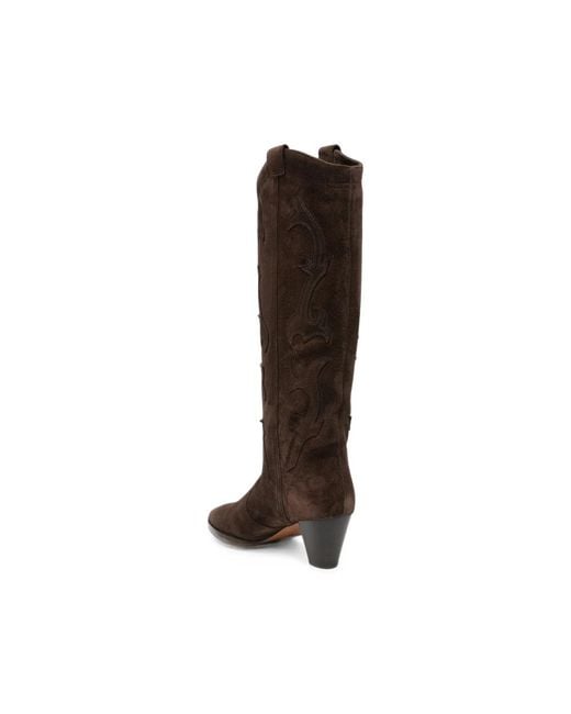 Ba&sh Brown Embroidered Suede Boots