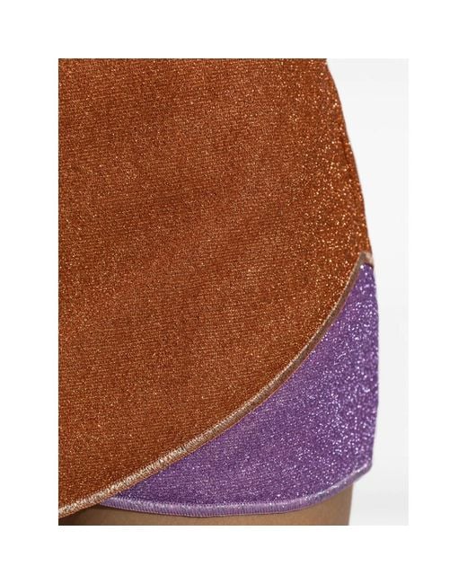 Oseree Brown Lurex-Thread Wrap-Style Skirt