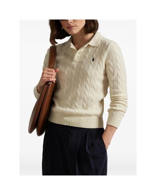 Ralph Lauren White 2/15 80-20 W/Cs Rws-Long Sleeve-Collared-Pullover-Sweater