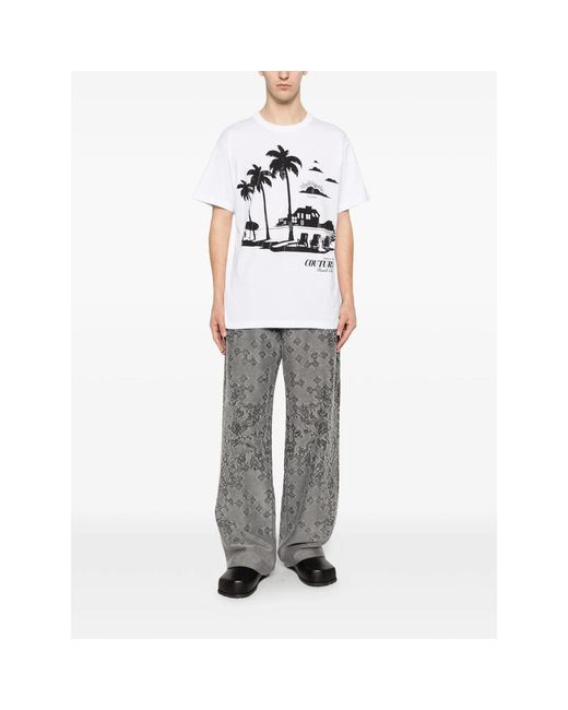 Versace Jeans Couture White Palm-Graphic T-Shirt for men