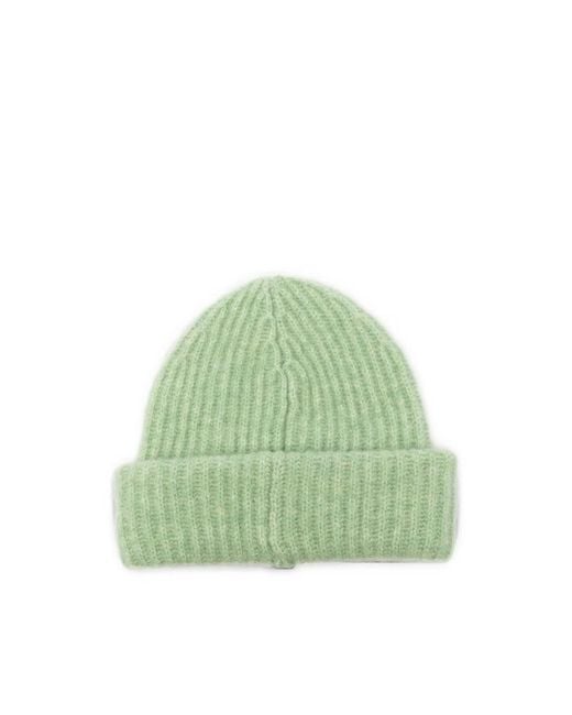 Roberto Collina Green Ribbed-Knit Beanie Hat for men