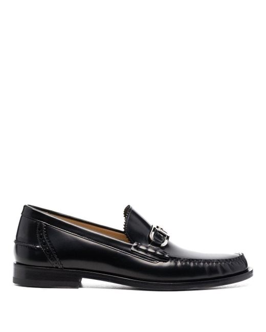 Fendi Black Ff-Plaque Leather Loafers for men