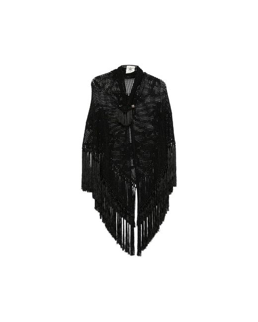 Chiara Is Black Scialle Rosa Crochet Fringe-Trimmed Poncho