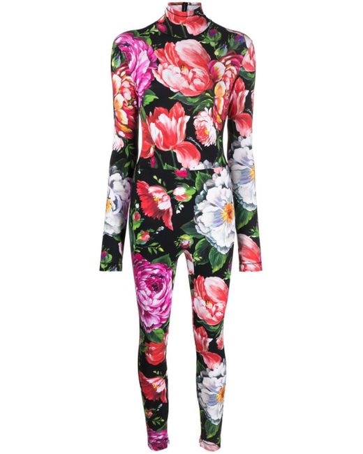 Dolce & Gabbana Black Floral-print Long-sleeve Bodysuit
