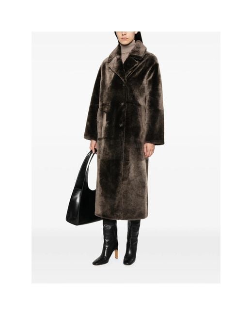 Yves Salomon Black Double-Breasted Shearling Coat