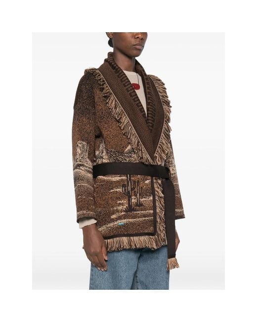 Alanui Brown Fringe-Trimmed Jacquard Cardigan