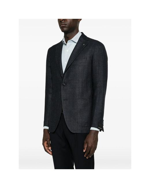 Tagliatore Blue Houndstooth Single-Breasted Blazer for men