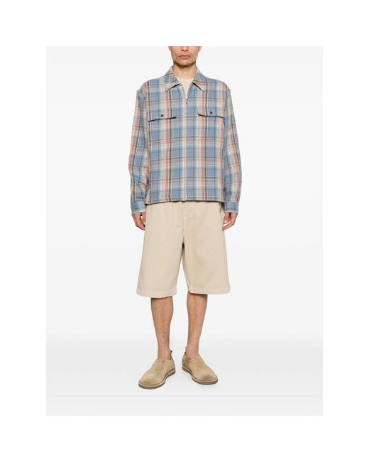 Awake Couture Blue Rivington Checked Zip Shirt for men