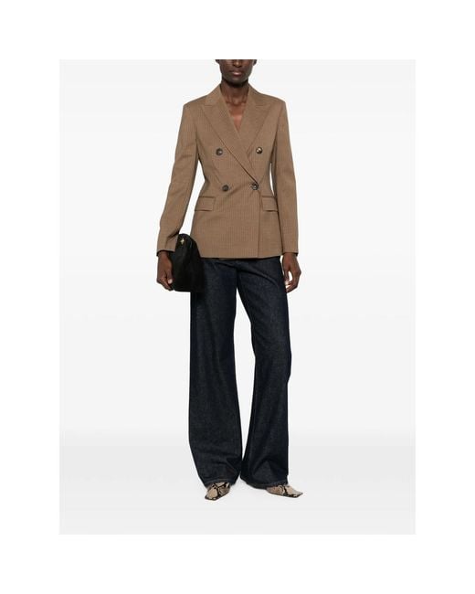 Max Mara Brown Mstumico Pinstripe Double-Breasted Blazer