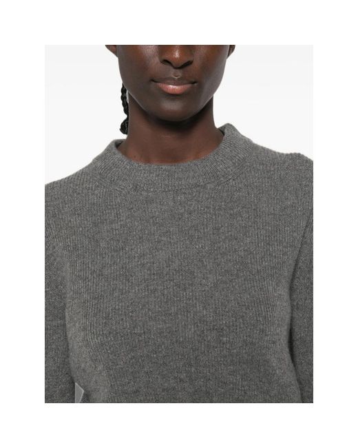 Malo Gray Ribbed-Knit Cropped Sweater