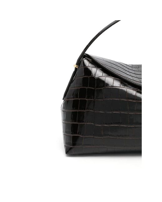 Totême Black T-Lock Croco-Embossed Top Handle Bag