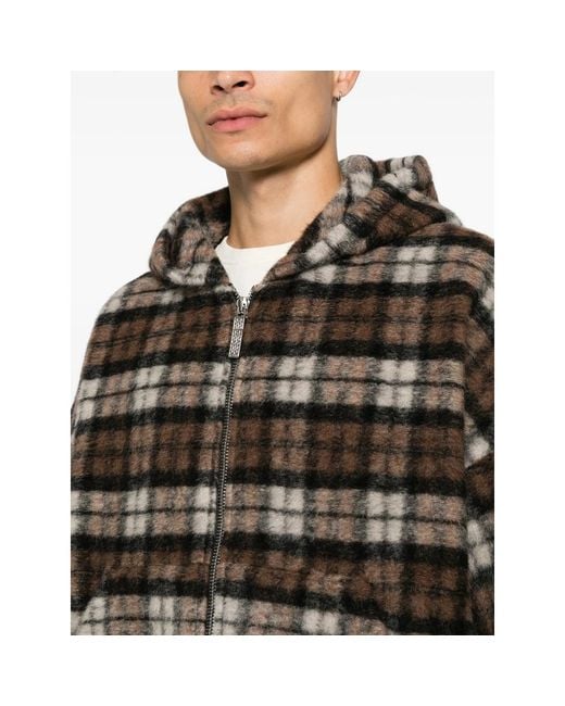 PDF Black Check-Pattern Zip-Up Hoodie for men