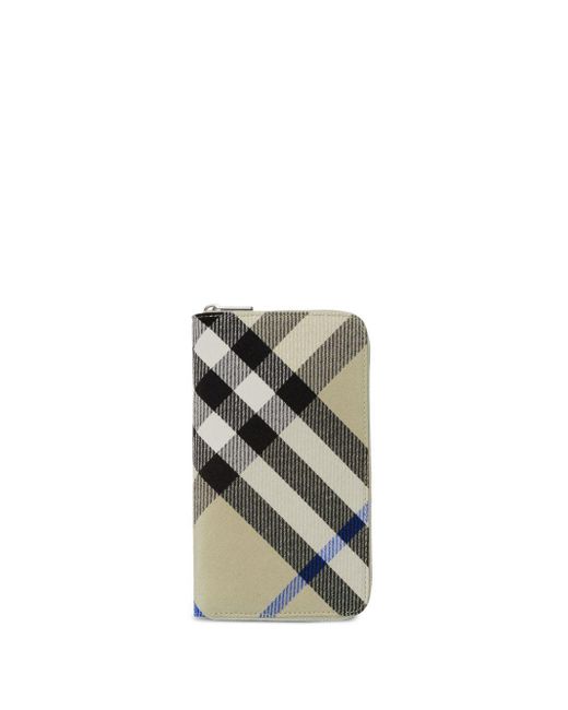 Burberry White Large Check Zip Wallet for men