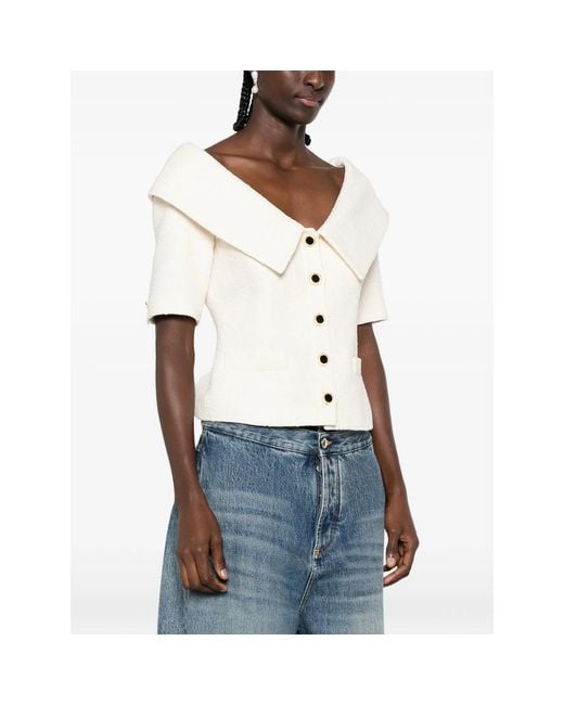 Alessandra Rich White Off-Shoulder Button-Up Jacket